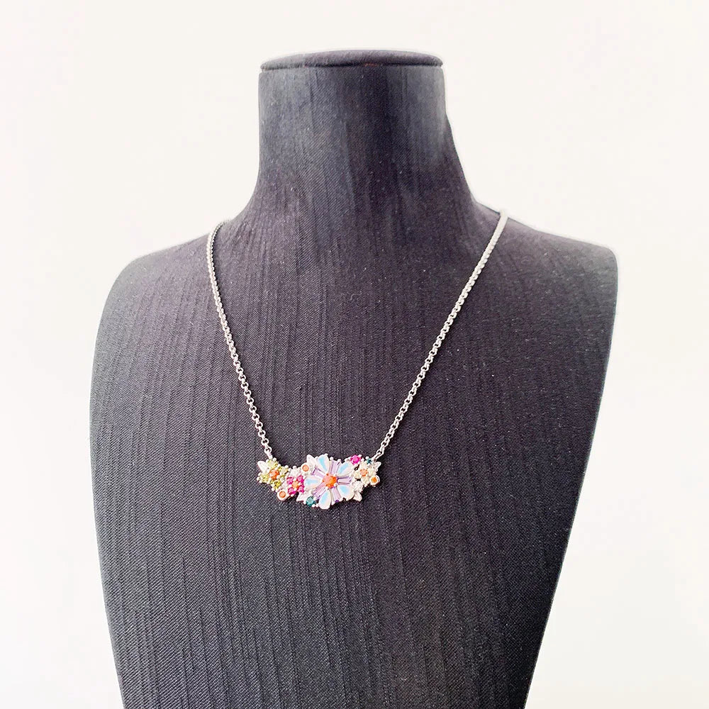 Collar Flores de Colores Plata