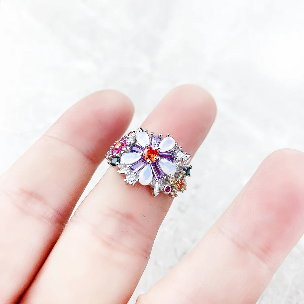 Anillo Flores de Colores Plata
