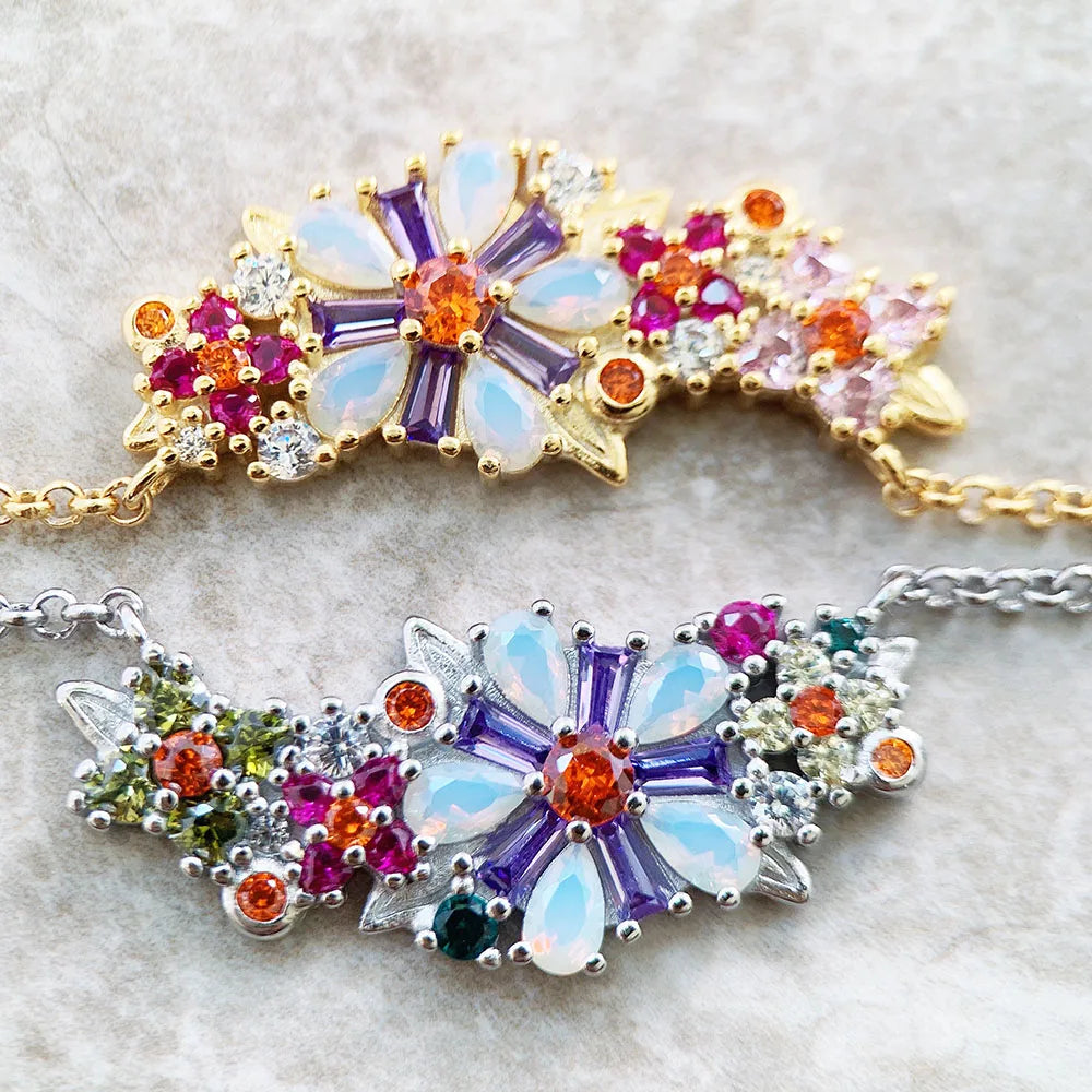 Collar Flores de Colores Plata