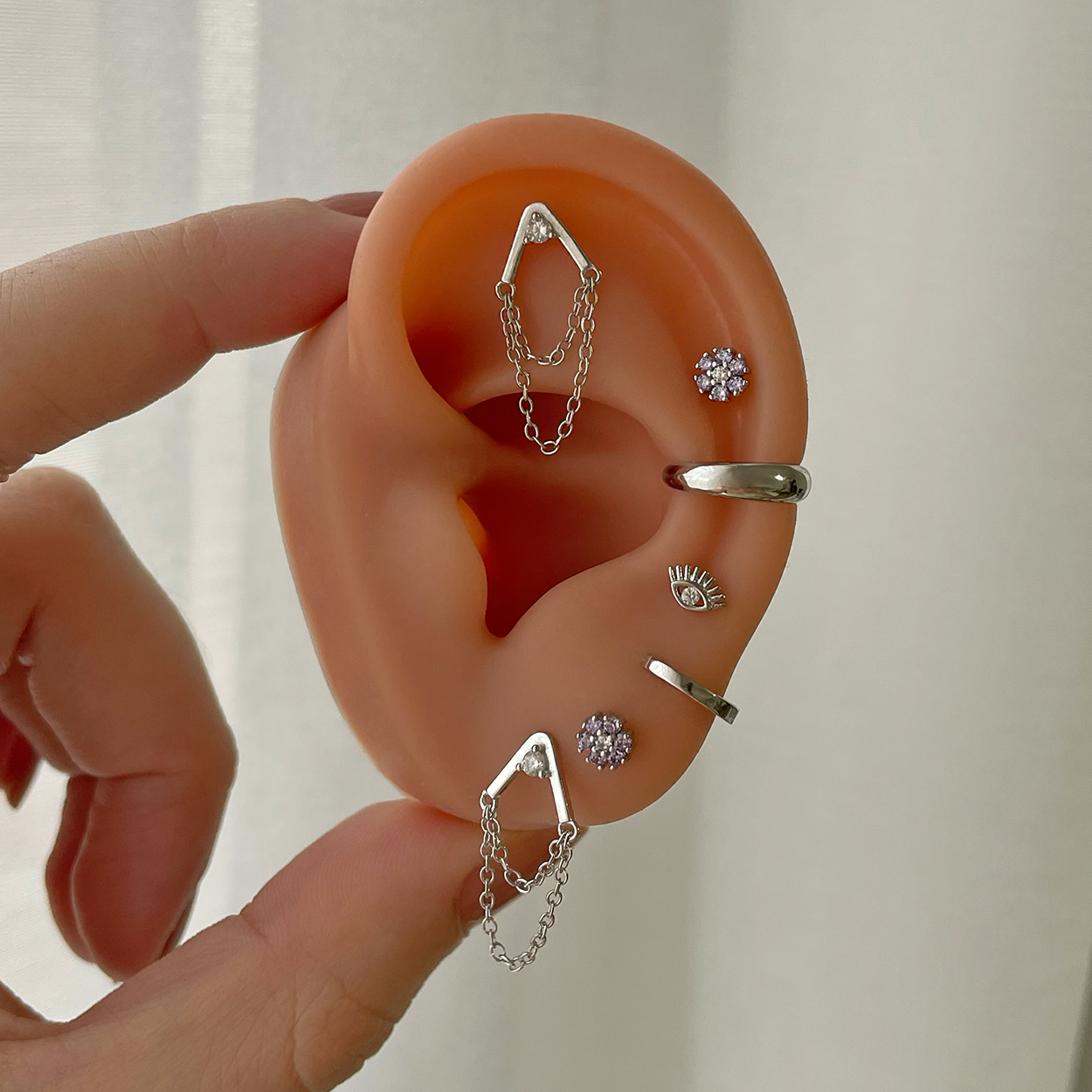 Pendiente Flor Anémona Lila Plata