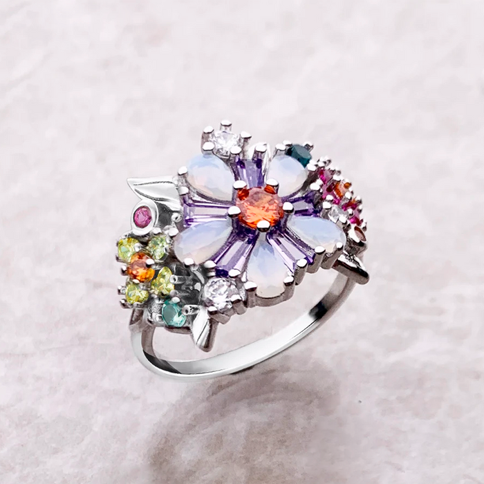 Anillo Flores de Colores Plata