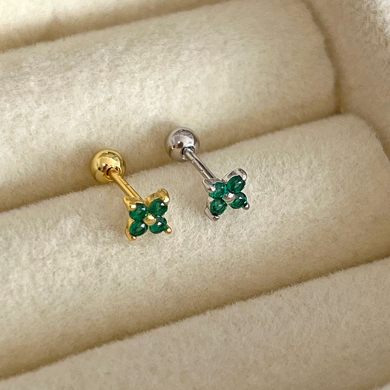 Orecchino Mini Fiore Verde Argento