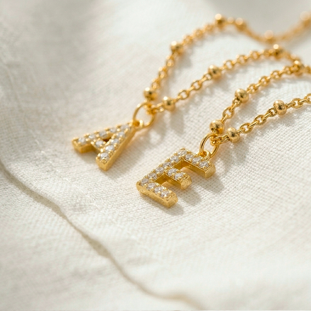 Collar Shiny Inicial Bolitas Oro