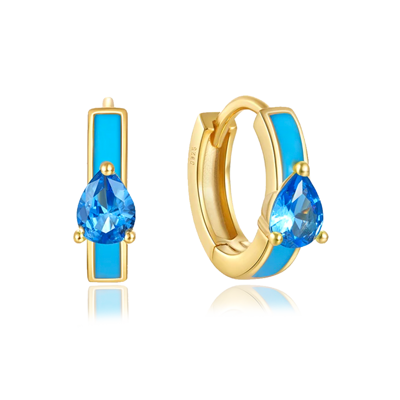 Aros Mini Gota Azul Oro