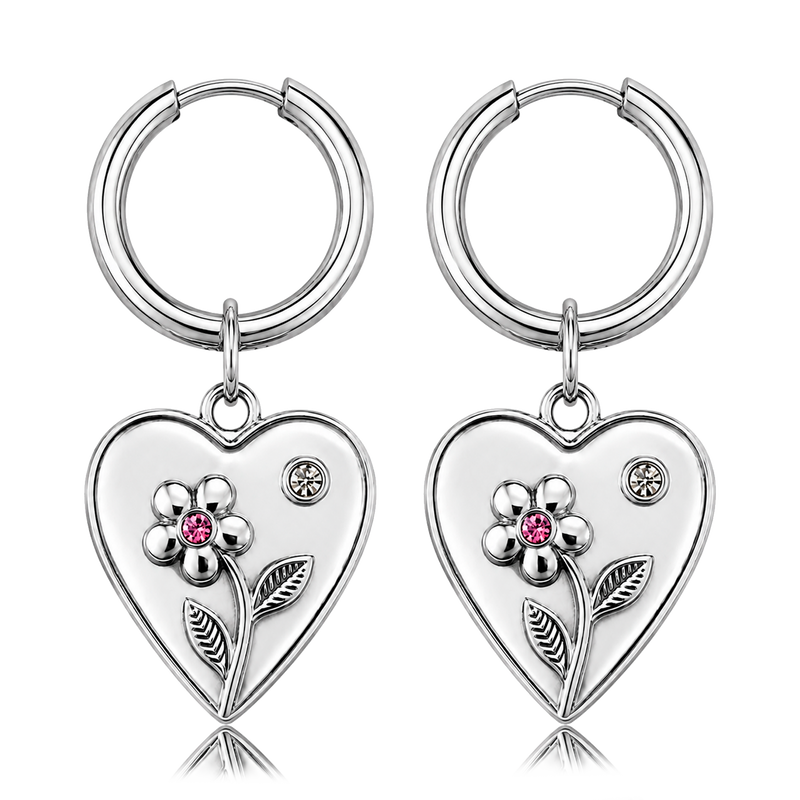 Aros Medium Basic Heart Bloom Plata