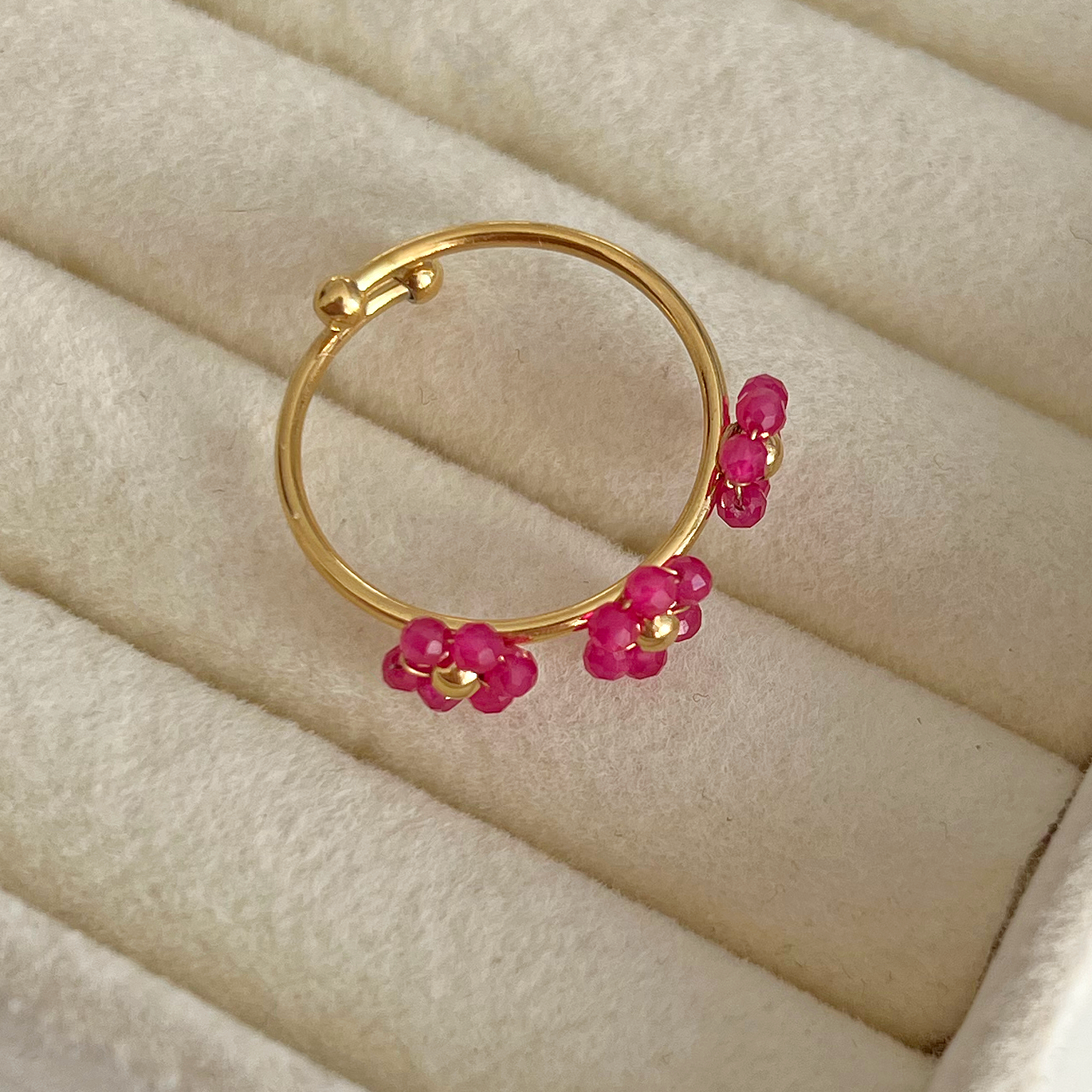 Anillo Triple Flower Fucsia Oro