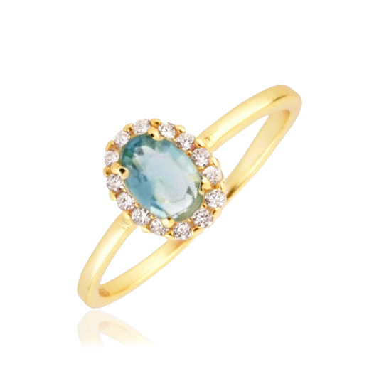 Anillo Oval Celeste Oro