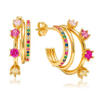Aros Triple Aura Colorful Oro