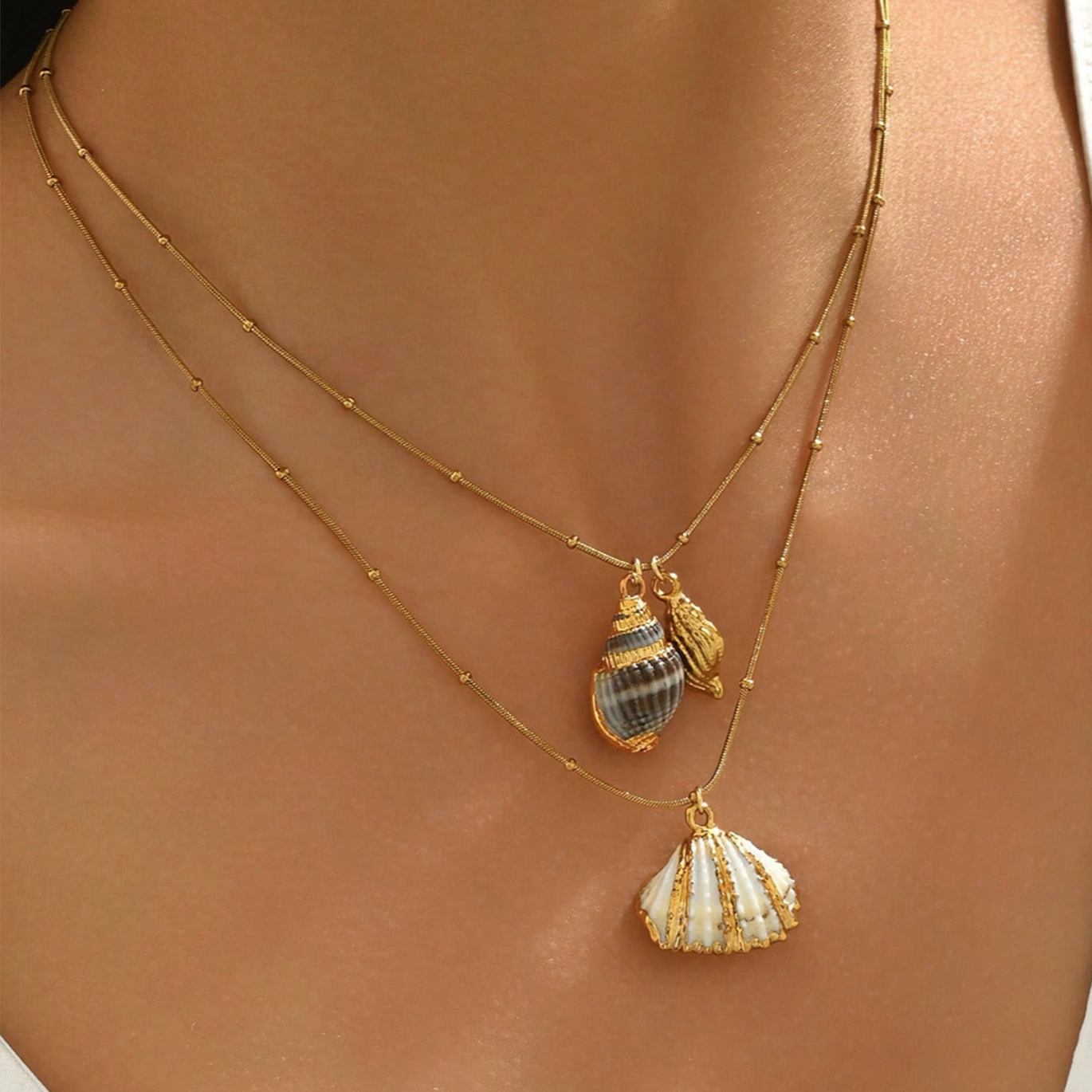 Collar Oceana Caracola Marina Natural Oro