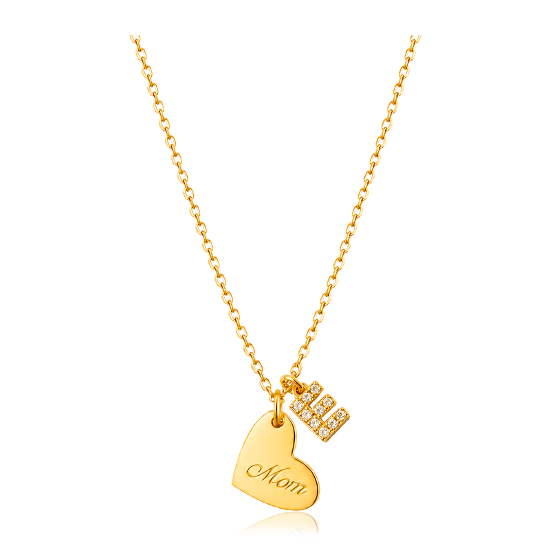 Collar Heart Mom Shiny Inicial Oro