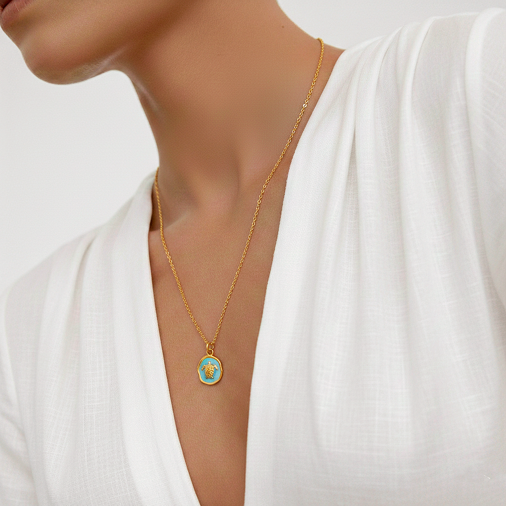 Collar Turquesa Sea Turtle Oro