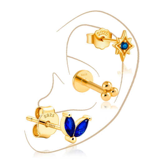 Set Deep Blue Oro · Plata de ley bañada en oro 18k