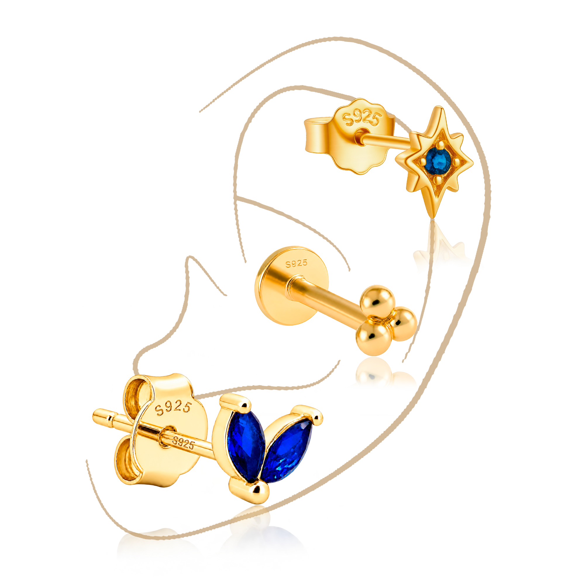 Set Deep Blue Oro · Plata de ley bañada en oro 18k