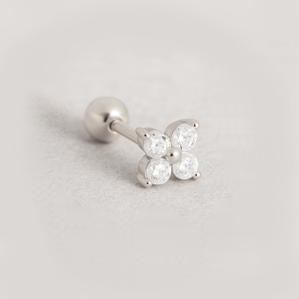 Pendiente Mini Flor Blanco Plata