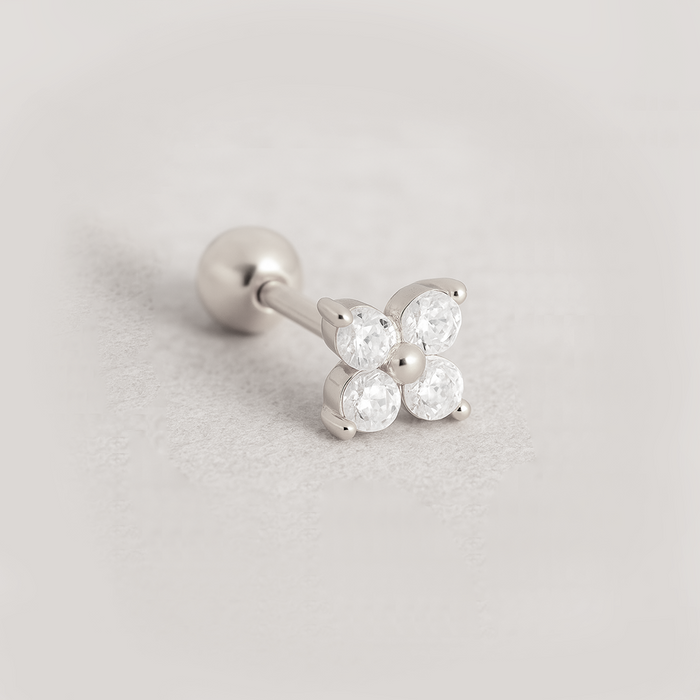 Pendiente Mini Flor Blanco Plata