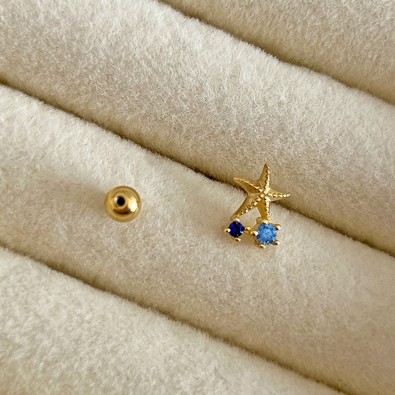 Pendiente Estrella de Mar Azul Oro