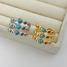 Anillo Triple Bolitas Turquesa Plata