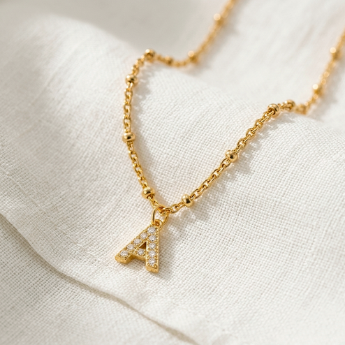 Collar Shiny Inicial Bolitas Oro