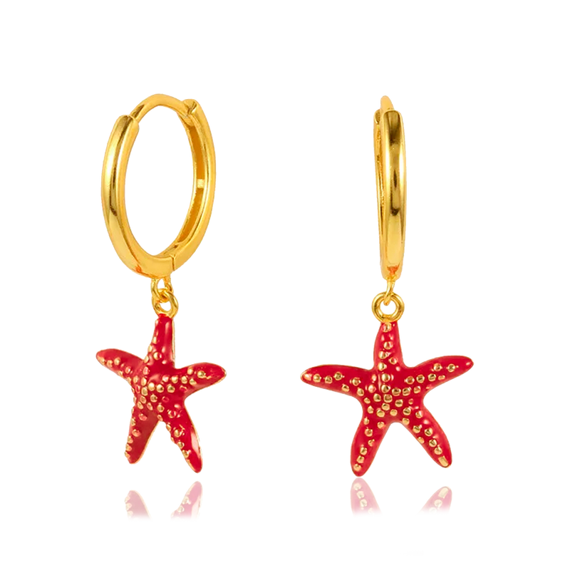 Aros Estrella De Mar Roja Oro