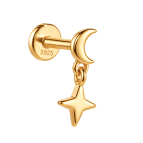 Pendiente Luna y Estrella Oro