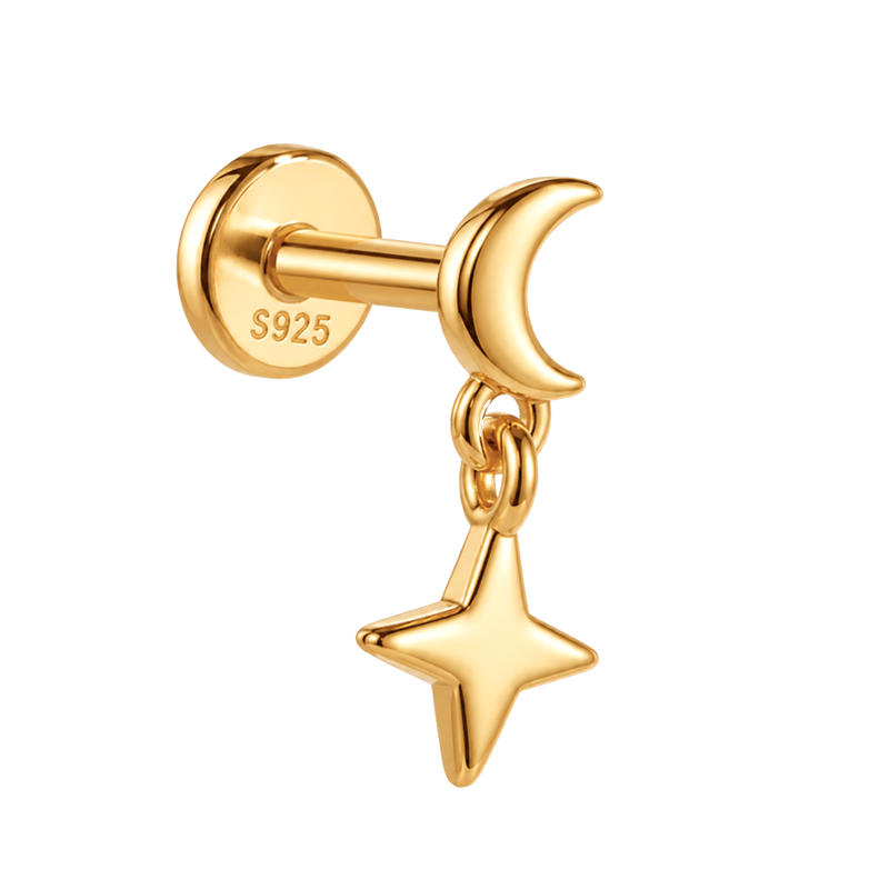 Pendiente Luna y Estrella Oro