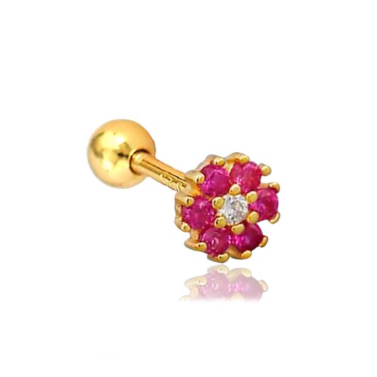 Pendiente Flor Anémona Rosa Oro