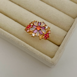 Anillo Flores de Colores Oro