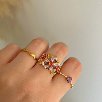 Anillo Flores de Colores Oro