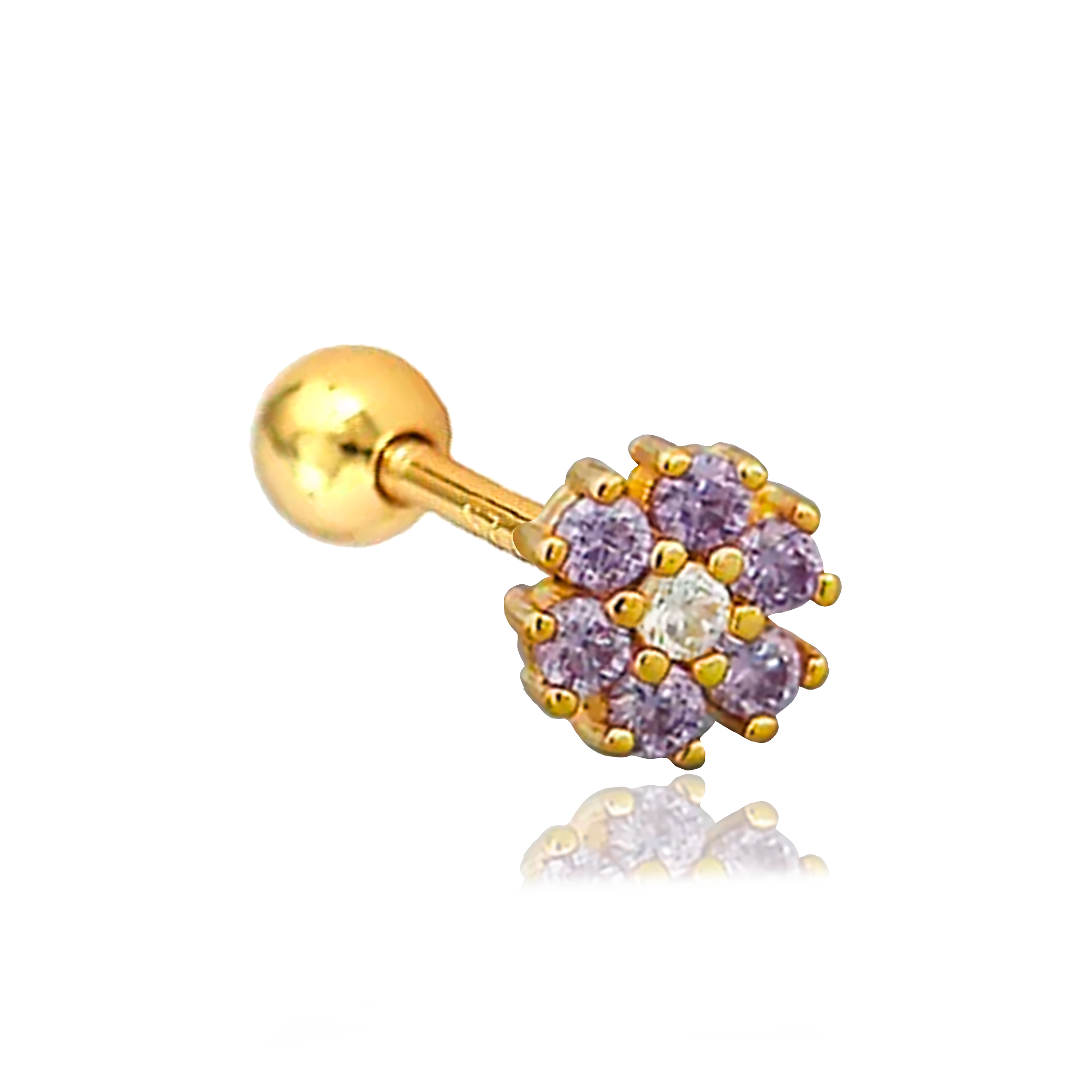 Pendiente Flor Anémona Lila Oro