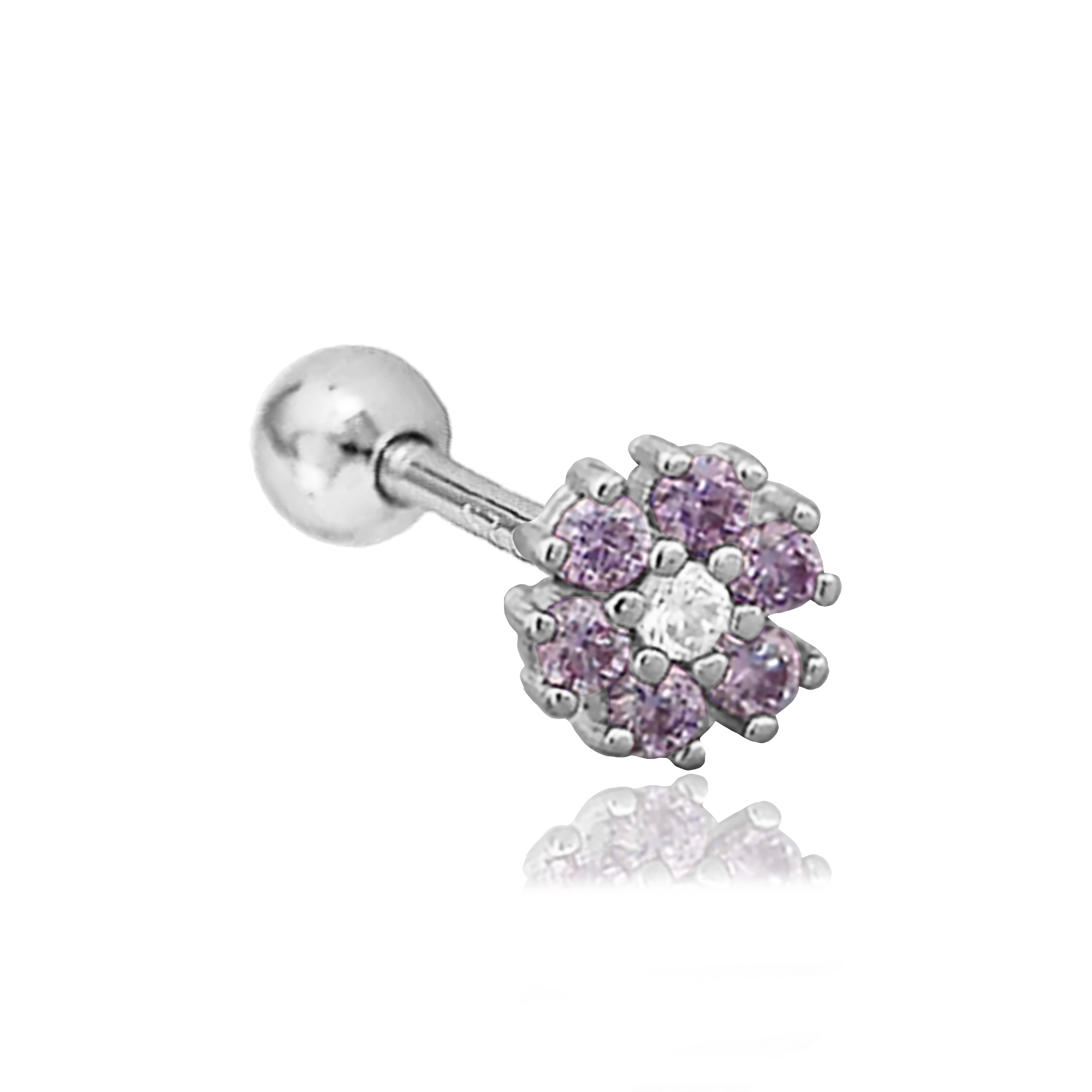 Pendiente Flor Anémona Lila Plata