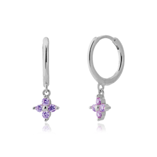 Aros Flor Lila Plata