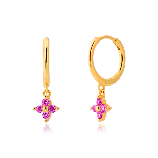 Aros Pink Flor Oro