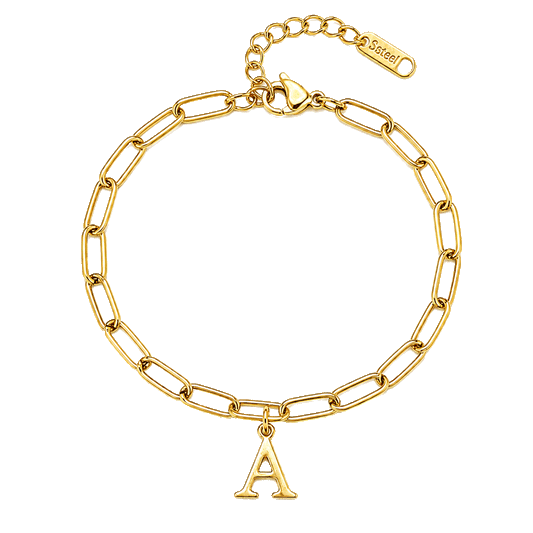 Bracciale a maglie con lettere personalizzate in oro