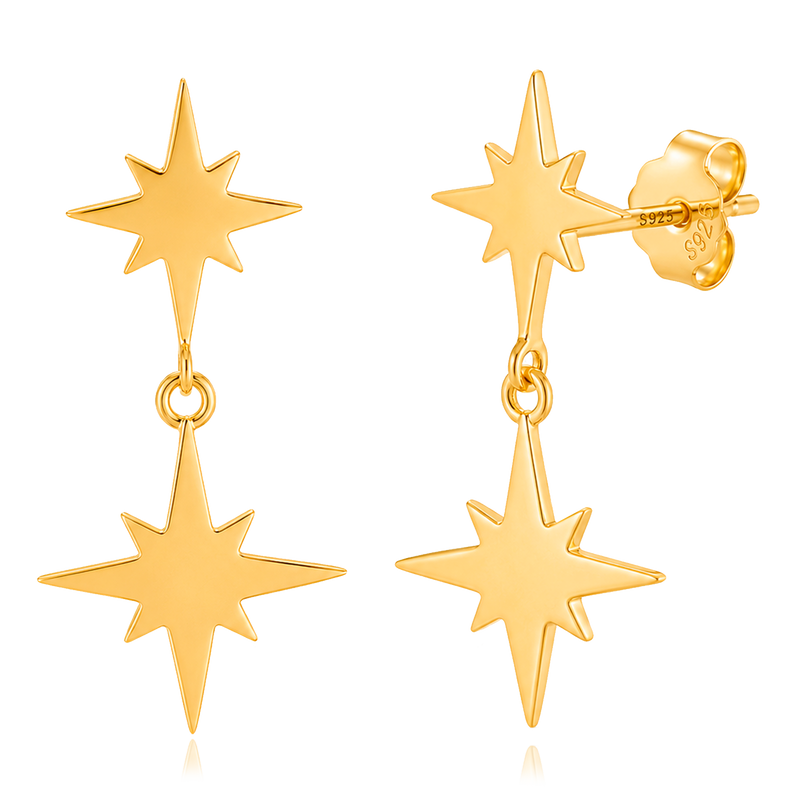 Orecchini doppia stella in oro