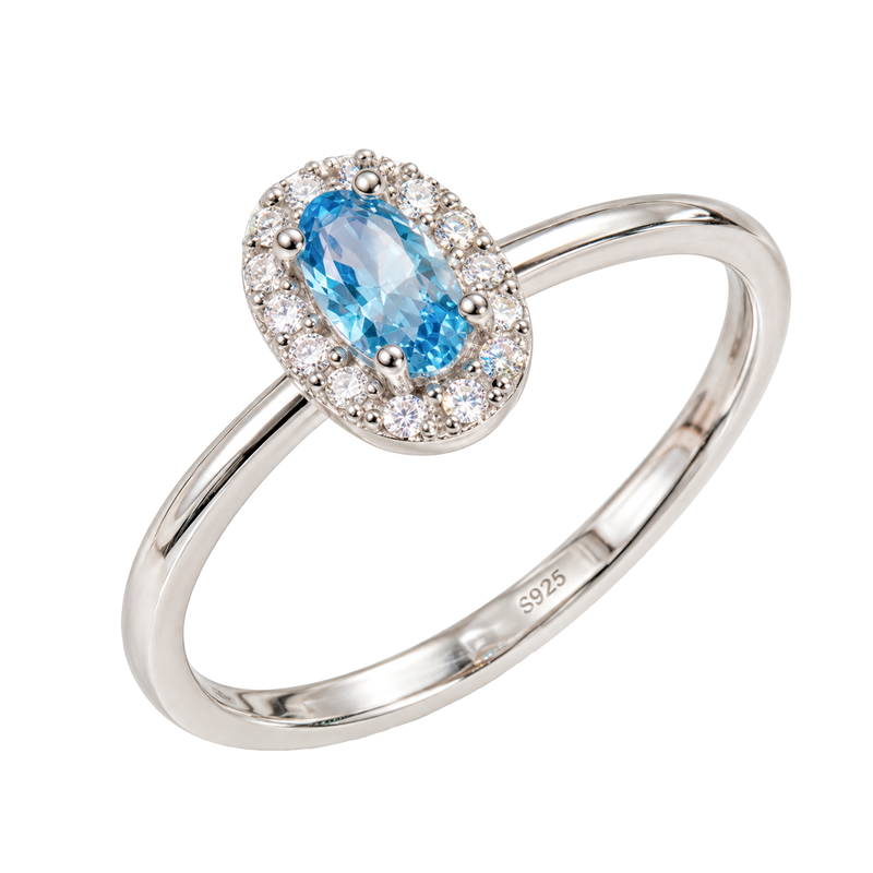 Anillo Mini Oval Celeste Plata