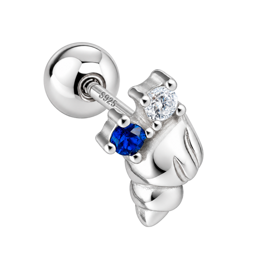 Pendiente Caracola de Mar Azul Plata