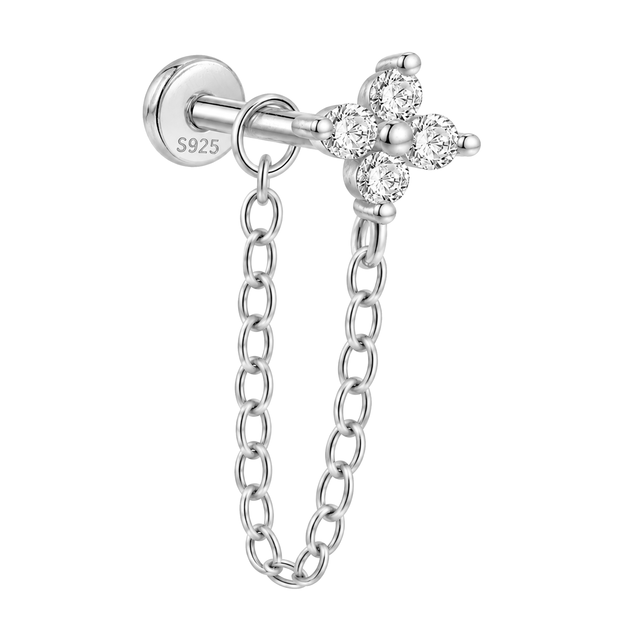 Pendiente Flor Cadena Plata