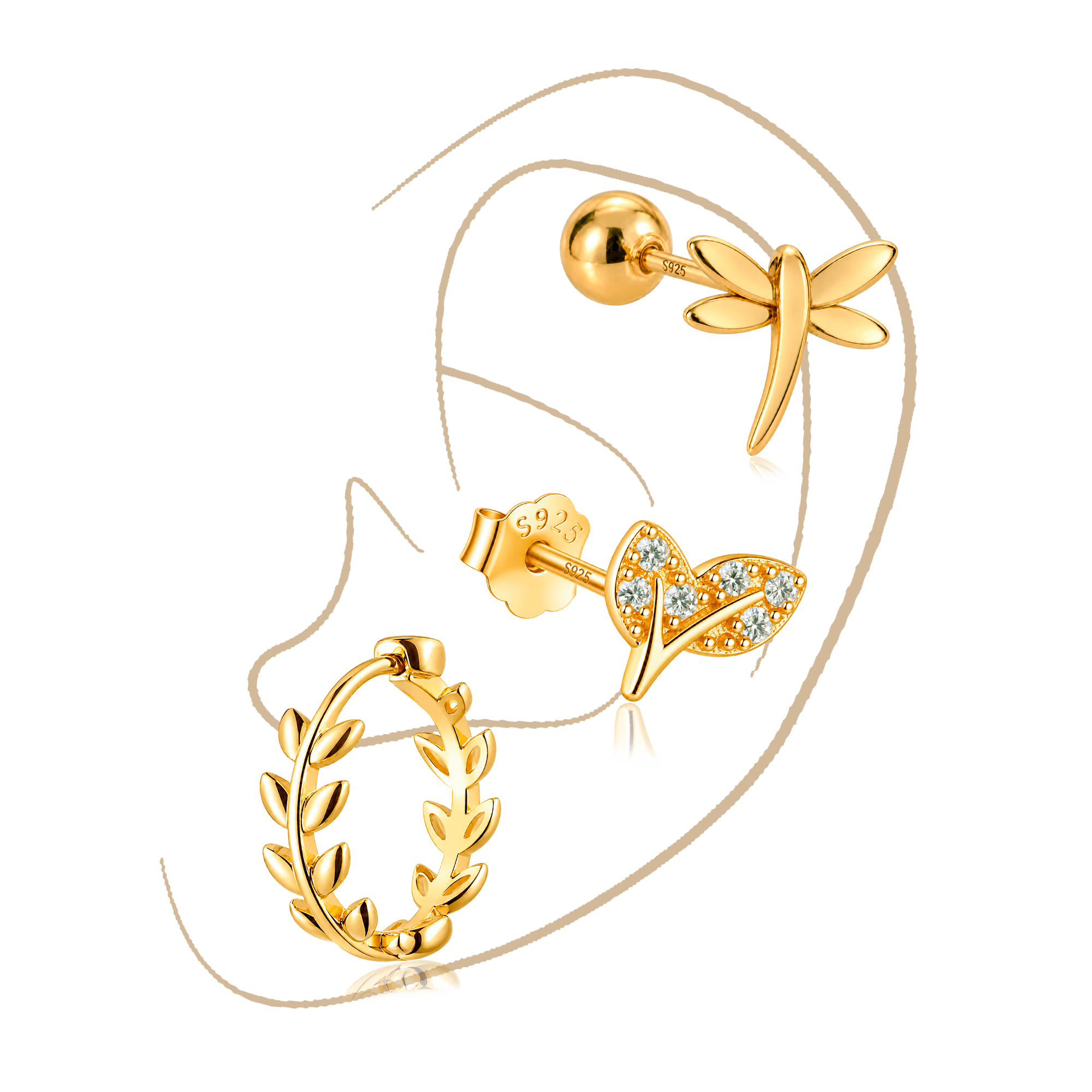 Set Golden Forest · Plata de ley bañada en oro 18k