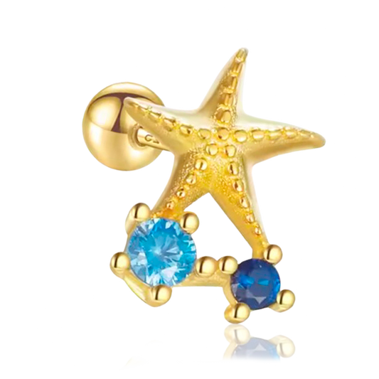 Pendiente Estrella de Mar Azul Oro