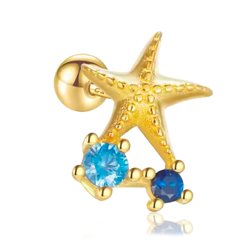 Pendiente Estrella de Mar Azul Oro