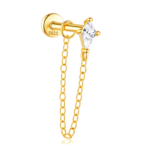 Pendiente Shiny Rombo Cadenita Oro