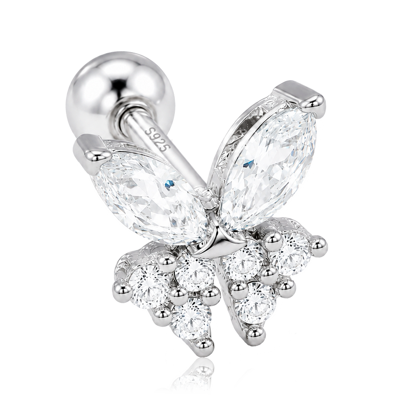 Pendiente Mariposa Blanco Plata