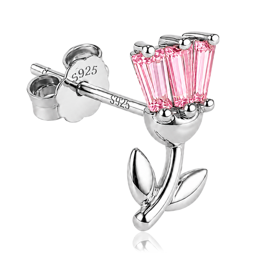 Orecchino a bottone Tulipano Rosa Argento