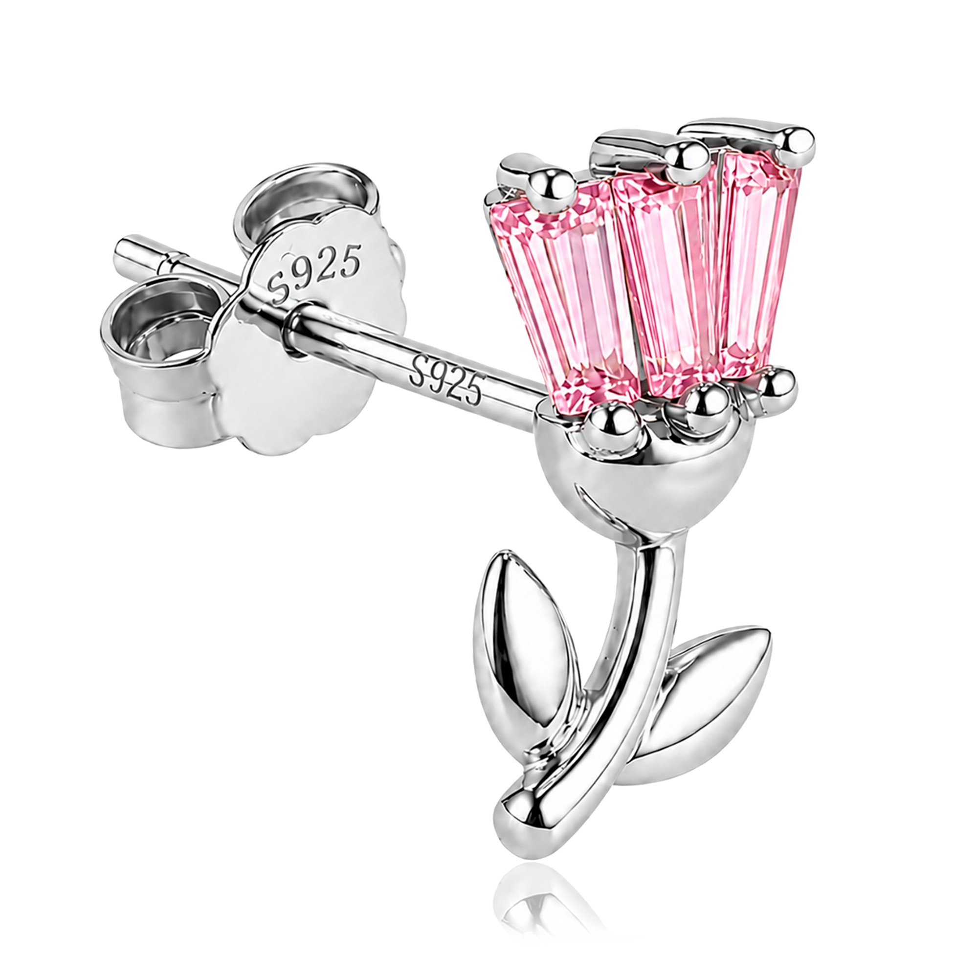 Pendiente Tulipán Rosa Plata