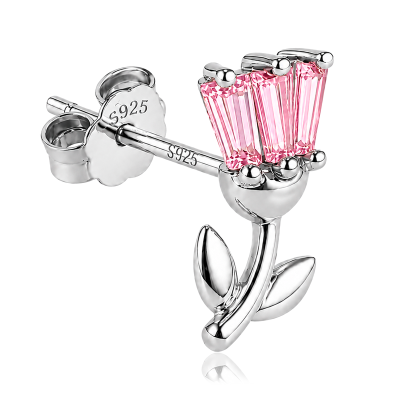Pendiente Tulipán Rosa Plata