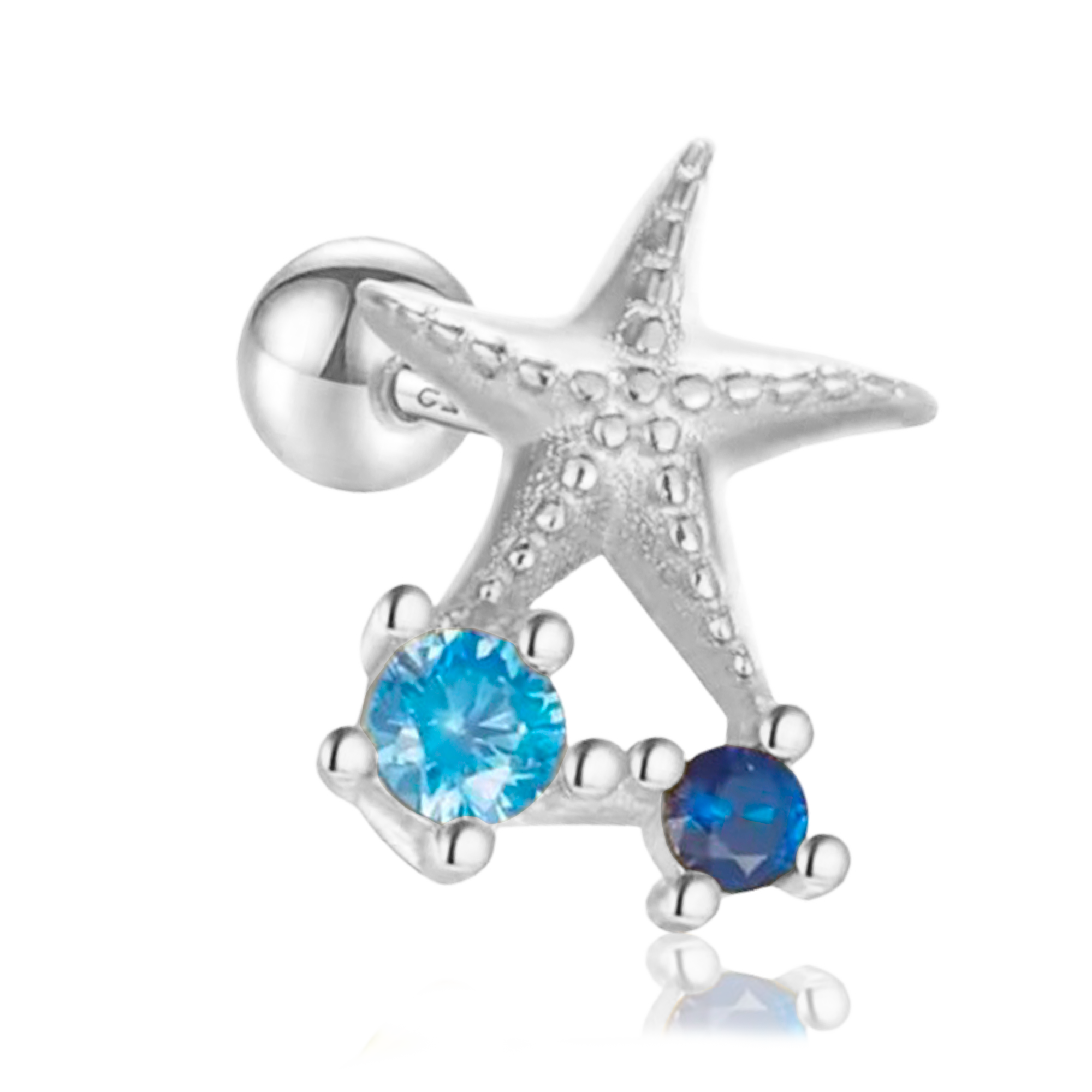 Pendiente Estrella de Mar Azul Plata
