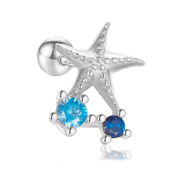 Pendiente Estrella de Mar Azul Plata