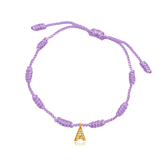 Pulsera 7 Nudos Lila Inicial Brillante