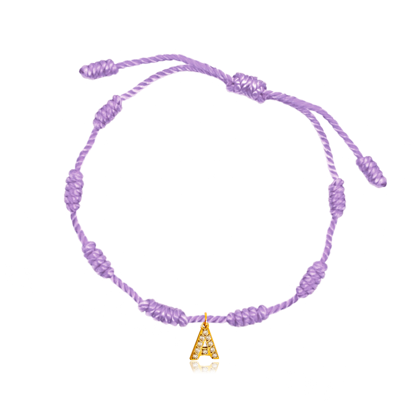 Pulsera 7 Nudos Lila Inicial Brillante