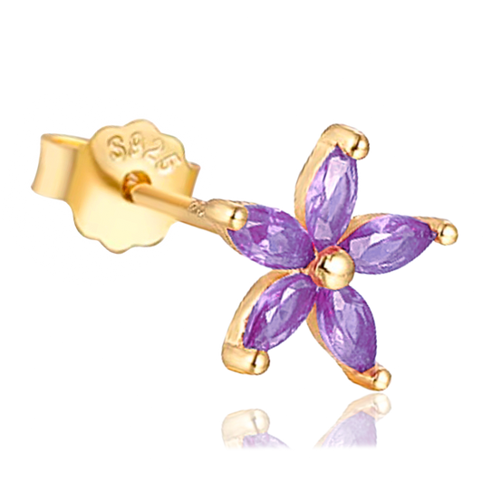Pendiente Flor Lila Oro